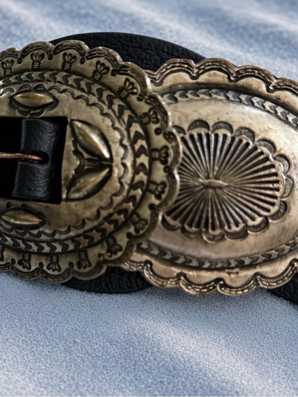 Ralph Lauren statement vintage black leather silver Concho Belt boho western